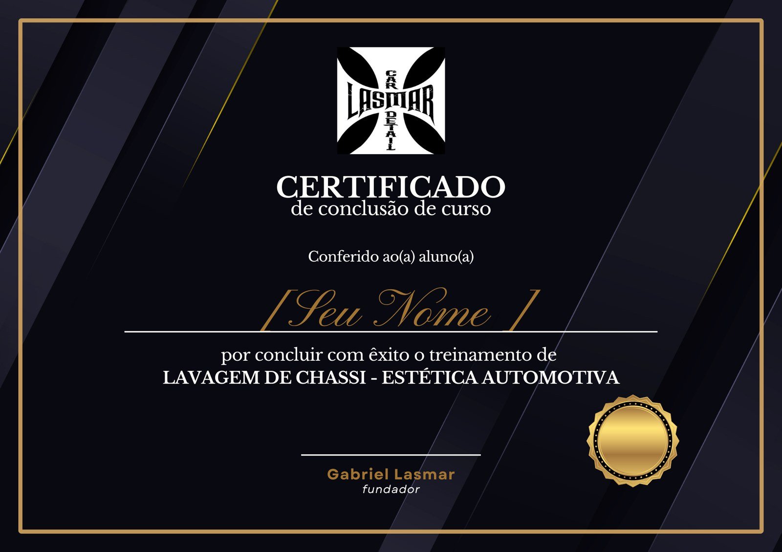 Modelo do Certificado de Conclusão do curso Lavagem de Chassi — Lasmar Car Detail