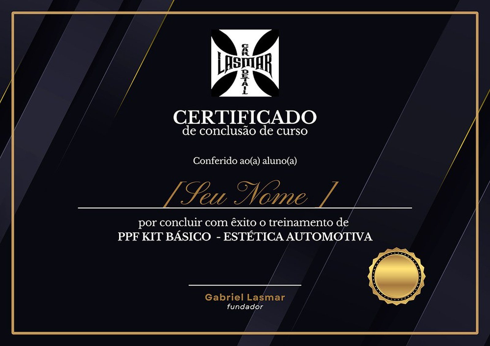 Modelo do Certificado de Conclusão do curso PPF Kit Básico — Lasmar Car Detail